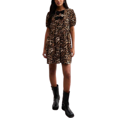 New Look Bow Front Mini Smock Dress - Leopard Print