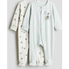 Återvunna material Nattplagg H&M Pyjamasoverall 2-pack - Ljus Turkos/Elefanter