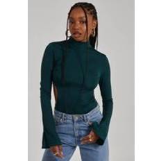 Green Shapewear & Under Garments Womens Slinky Cut Out Flare Sleeve Bodysuit - Green