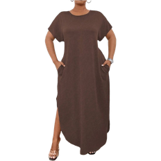 Shein T-Shirt Kleid mit Spalt Saum, schrägen Taschen und einfarbigem Design für Große Größen