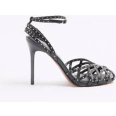 River Island Faux Leather Stud Caged Heeled Sandals - Black