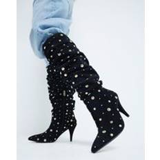 High Boots River Island Faux Suede Stud Knee High Boots - Black