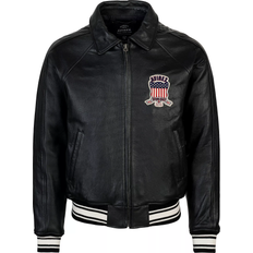 Black bomber jacket Avirex Men's Icon Logo Leather Bomber Jacket JET BLACK 2X-Large