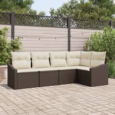 vidaXL Garten Sofa Set von 5 Braun Creme Rattan Polyester Lounge-Set