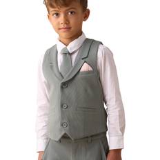 White Suits Children's Clothing Angel & Rocket Kids' 3-Piece Textured Waistcoat Shirt Tie Set Green