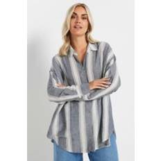 Yours Curve Linen Shirt - Blue Stripe
