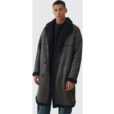 Bruna - Herr Kappor & Rockar boohooMAN Mens Longline Double Breasted Borg Overcoat - Dark Brown