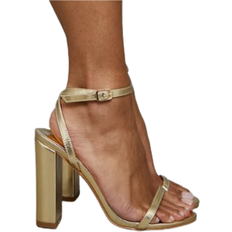 PrettyLittleThing Gold Wide Fit Pu Basic Strap Detail High Heeled Sandals, Yellow
