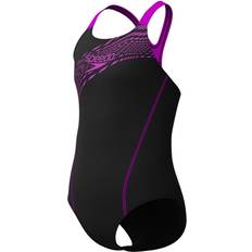 Speedo Girls' Medley Logo Swimsuit - Black/Pink