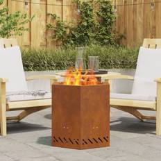 Hogueras vidaXL Smokeless Fire Pit Hexagonal 48x48x51 cm Weathering Steel