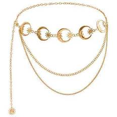 Gold Body Chains Zac's Alter Ego Women's Gold Moon Star Charm Metal Link Triple Body Chain Fashion Belt - Gold