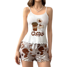 Shein Womens Cartoon Printed Pajama Set With Bowknot Decoration