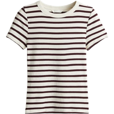 H&M Ribbed T-shirt - Cream/Burgundy Striped
