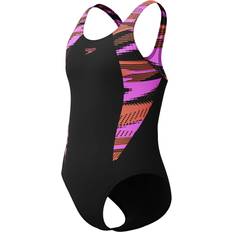 Purple Swimwear Speedo Kid's Hyperboom Splice Muscleback Swimsuit - Black/Pink