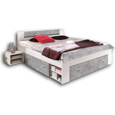 Schlafzimmer set MID.YOU Moderne Doppelbett Bettanlage 180 x 200 cm Mit 2x Nachtkommoden - Schlafzimmer Komplett-Set in Beton-Optik, Weiß 185 x 86 x 204 cm Bettrahmen 185x204cm
