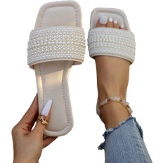 Shein Women Pearl Decor Flat Sandals Four Options Of Gradient Pearls Luxurious Summer Casual Fashionable AntiSlip Slippers