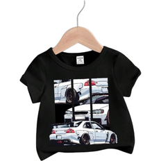 Shein Baby Boys Casual Simple Cartoon Car Printed Short Sleeve Top Suitable For Summer
