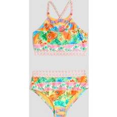 Orange Bikinis Children's Clothing River Island Girls Tropical Stripe Bikini Set - Orange