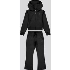 Kids' Diamante Zip Through Hoodie & Bootcut Jogger Set - Black
