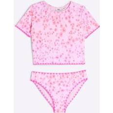 Pink Bikinis Children's Clothing River Island Girls Leopard Print T-Shirt Bikini Set - Bright Pink