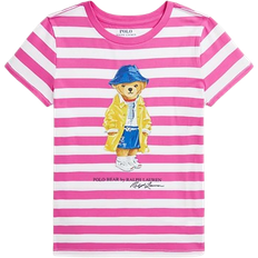 Polo Ralph Lauren Big Girls Striped Bear Cotton Jersey Tee - Belmont Pink/White Stripe