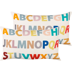 Beliani Set of 2 Kids Room Decorative Cushions Alphabet Pattern Cotton Cover