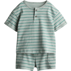 H&M Baby Set I Bomullstrikå - Dimgrön/Randig