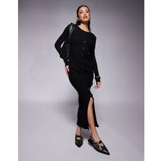 River Island Long Sleeve Buttoned Midi Dress - Black