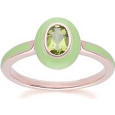 Peridot Rings Gemondo Siberian Waltz Green Enamel Oval Peridot Ring - Rose Gold Plated Silver