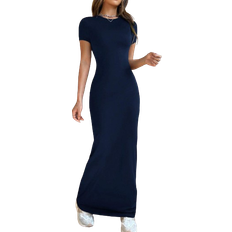 Shein Sommer Maxikleid für Damen mit enganliegendem Schnitt, Rundhalsausschnitt und Einfarbig