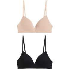 H&M Dame Beige 2-pak bøjleløs vatteret bh bomuld