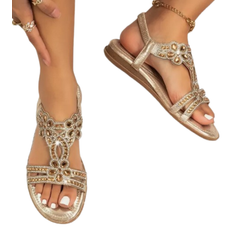 Roséguld Tofflor & Sandaler Shein Women Metallic Rhinestone Decor Slingback Sandals, Fashionable Outdoor Ankle Strap Sandals