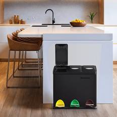 Songmics 3 x 8 L Metal Kitchen Rubbish Bin Black