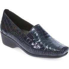Pavers Heels & Pumps Pavers Leather Slip-On Heeled Shoes - Navy Croc