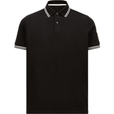 Moncler Herr Överdelar Moncler Striped Trim Cotton Piquet Polo Shirt - Black