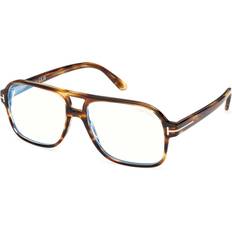 Briller & Læsebriller Tom Ford FT6058-B Blue-Light Block 055 58 Briller Mænd Tortoiseshell Striped Brown Yellow 58mm