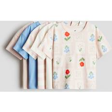 H&M Cotton T-shirts 5-pack - Light Pink/Stamps (1276769005)
