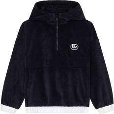 Spandex Hoodies Dolce & Gabbana Logo-Embroidered Velvet Hoodie Blue