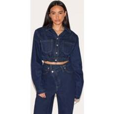 PrettyLittleThing Cropped Denim Jacket - Dark Indigo