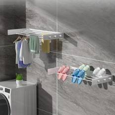 Clothing Care Belleze Stainless Steel Foldable Wall-Mounted Drying Rack - Gray Metal