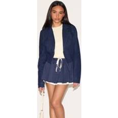 PrettyLittleThing Cropped Cinched Waist Denim Blazer - Dark Indigo