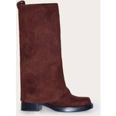 PrettyLittleThing Faux Suede Block Heeled Fold Over Knee High Boots - Chocolate