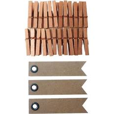Graine Créative Mini Pinces À Linge Bois 3 Cm Cuivrées - 20 Étiquettes Kraft Fanion
