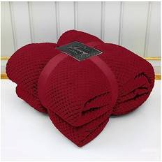 Luxury Waffle Fleece Popcorn Throw 200 x 240 cm Blankets Red