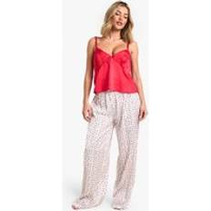 Red Pyjamas boohoo Womens Cherry Print Cami Top & Trousers Pyjama Set - Red