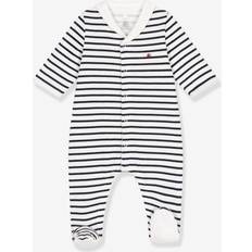 Schlafanzüge Petit Bateau Baby Strampler Aus Dickem Jersey Mit Kragen - Marine Gestreift