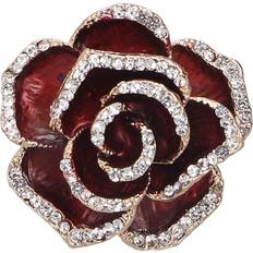 Zeblaze Brooch Pin Camellia Shape Elegant Embellished Brooch - Silk Red