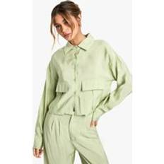 Boohoo Shirts boohoo Womens Fluid Utility Crop Shirt - Green