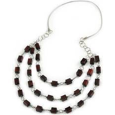 Leather Necklaces Avalaya Multi-layered dark brown wood bead cord necklace - 86cm l