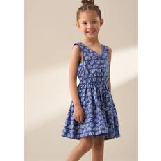 Blue Playsuits Children's Clothing Angel & Rocket Girls Cotton Linen Fan Print Playsuit Blue